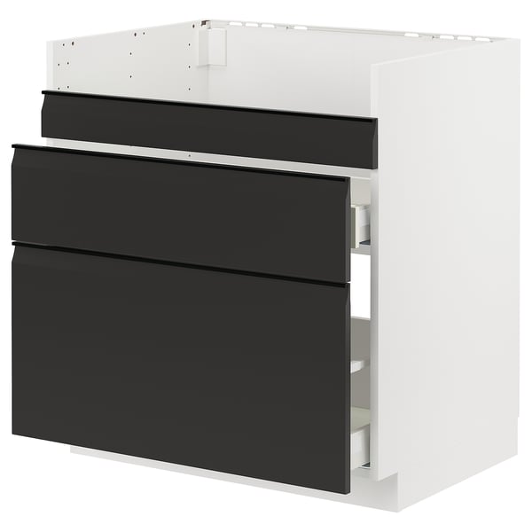 Armoire de cuisine METOD en noir et blanc, design épuré avec trois tiroirs.