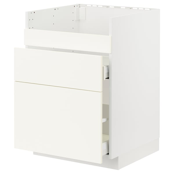 Armoire de cuisine blanche METOD, design moderne avec tiroirs lisses, construction en panneaux de particules durables.