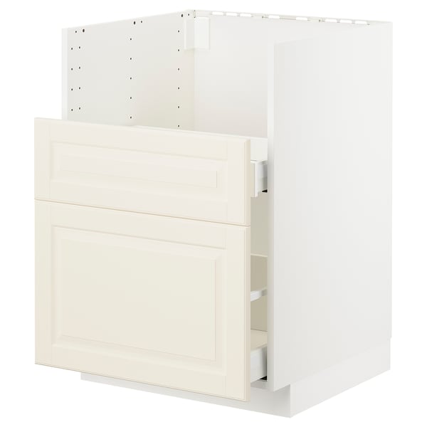 Meuble de cuisine METOD, blanc cassé, bords biseautés, design épuré, avec tiroir, cadre robuste.