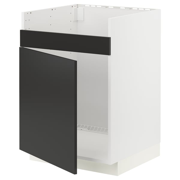 Armoire de cuisine noire et blanche, moderne et élégante, avec charnières à pression, 18 mm d’épaisseur.