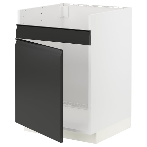 Meuble de cuisine moderne METOD en noir et blanc. Façade upplöv noire, finition mate avec poignée intégrée.