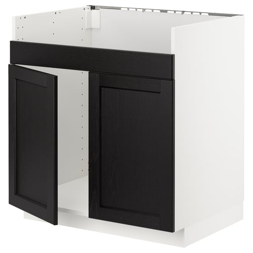 Unité de cuisine METOD : bois blanc et brun foncé, forme carrée, panneaux plats, cadre robuste.
