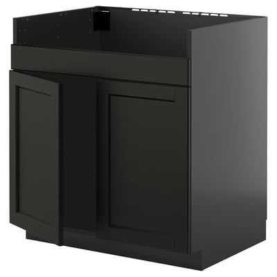 Armoire de cuisine noire, design moderne, matériau en bois massif.