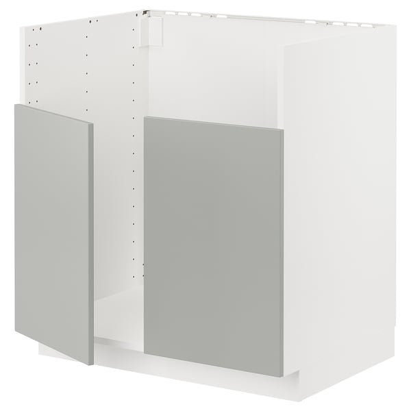Unité de cuisine METOD blanche avec panneaux gris, design plat.