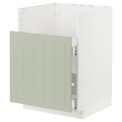 Armoire de cuisine METOD en vert avec panneaux, cadre blanc et design moderne.