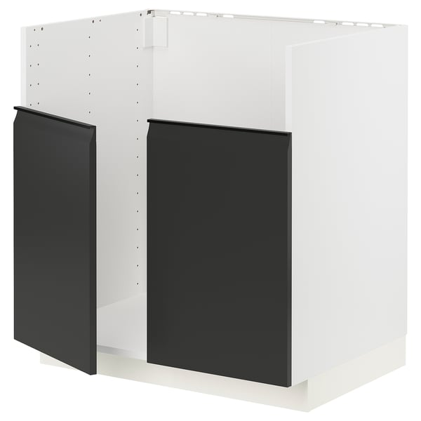 Unité de cuisine METOD : moderne, noire avec cadre blanc, forme carrée, design épuré.