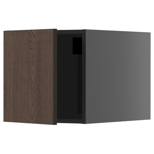 Armoire de cuisine moderne en bois gris foncé et marron.