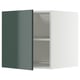 Armoire blanche moderne avec porte verte, finition brillante, deux étagères, forme carrée.