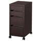 Classeur mobile MICKE marron foncé. Quatre tiroirs, roulettes noires. Rangement de bureau moderne et minimaliste.