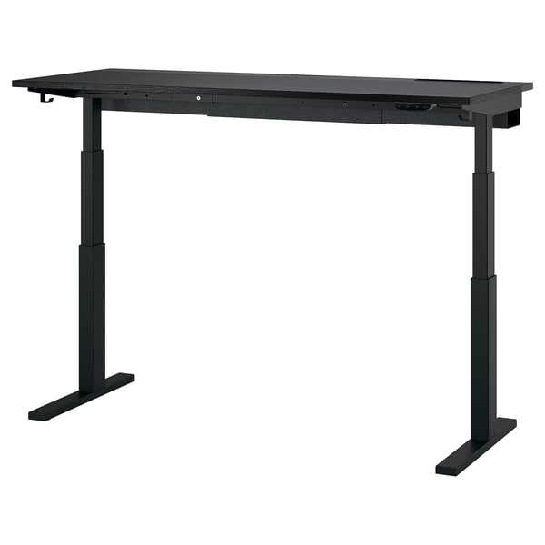 Bureau assis-debout réglable noir MITTZON : moderne, rectangulaire, cadre métallique robuste, réglage électrique de la hauteur.