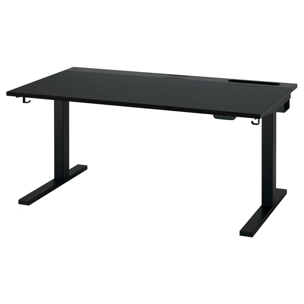 MITTZON : bureau assis/debout noir. Dessus rectangulaire, pieds robustes en métal noir. Réglable en hauteur électriquement, deux moteurs, design élégant.