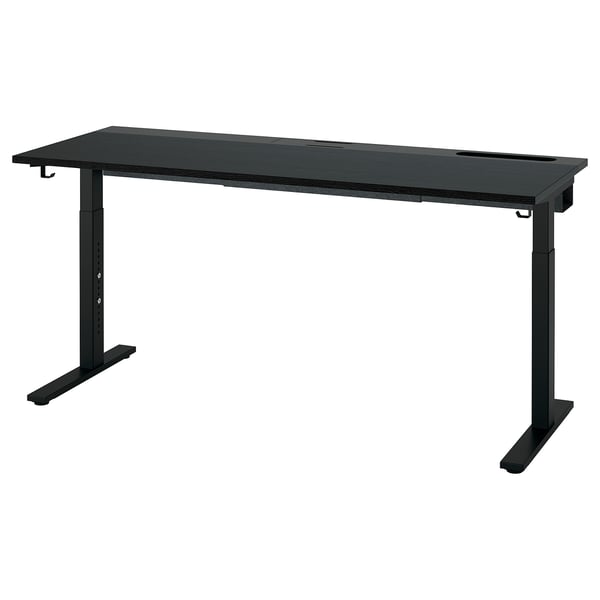 Bureau noir MITTZON réglable en hauteur avec pieds, design minimaliste, avec chemin de gestion des câbles.