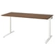 Bureau MITZZON, rectangulaire, plateau en noyer, pieds blancs, réglable en hauteur, design minimaliste et élégant.
