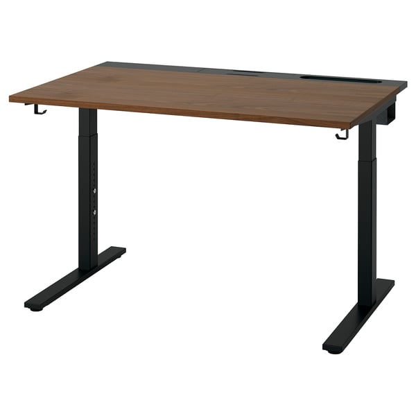 Bureau réglable en hauteur MITTZON en noyer, pieds noirs. Mobilier de bureau moderne avec gestion des câbles.