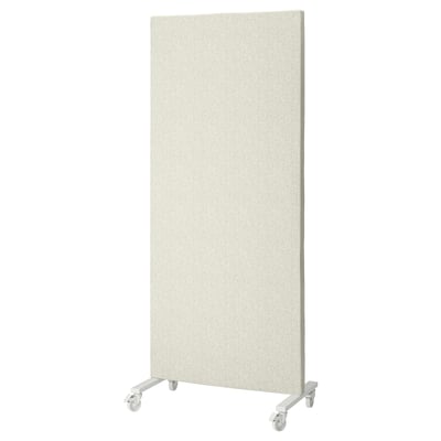 Ecran acoustique MITZON beige clair, rectangulaire, recouvert de tissu, à roulettes, cloison portable.