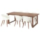 Un ensemble de salle à manger MÖRBYLÅNGA avec une table rectangulaire en bois et quatre chaises blanches.