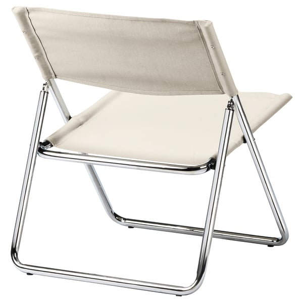 Chaise Ikea MOFALLA, beige. Moderne, pliable. Pieds en acier chromé, assise en polyester/lin.