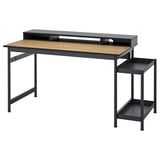 Bureau MULLSJÖ en noir et chêne, de forme rectangulaire avec étagères de rangement.