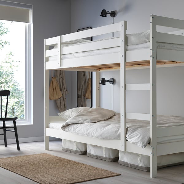 Lit superposé en bois massif blanc MYDAL avec lumières et échelle
