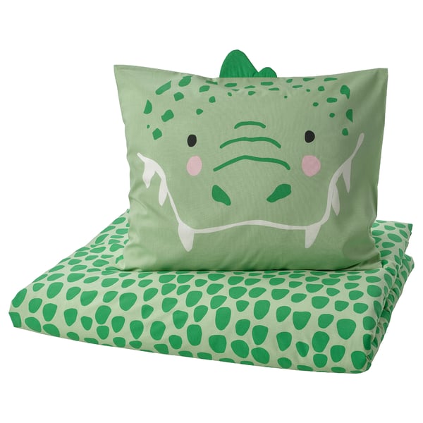 Literie pour enfants sur le thème du crocodile, couette avec visage, oreiller tacheté, coton-viscose doux.