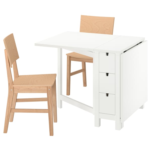 NORDEN / KARSKÄR Table et 2 chaises, blanc/hévéa, 26/152x80 cm