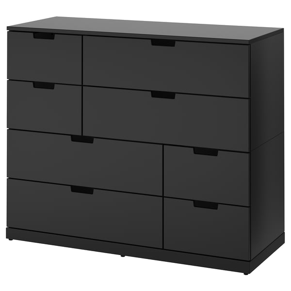 Commode noire NORDLI, commode moderne à 6 tiroirs aux lignes épurées.