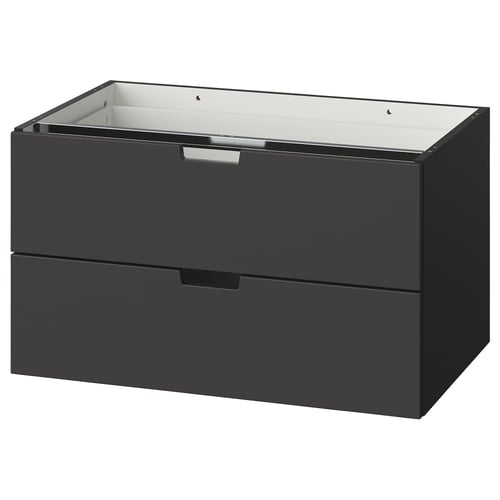 Une commode à deux tiroirs ikea NORDLI noire au design élégant et moderne, faite de peinture acrylique et de panneaux de fibres.
