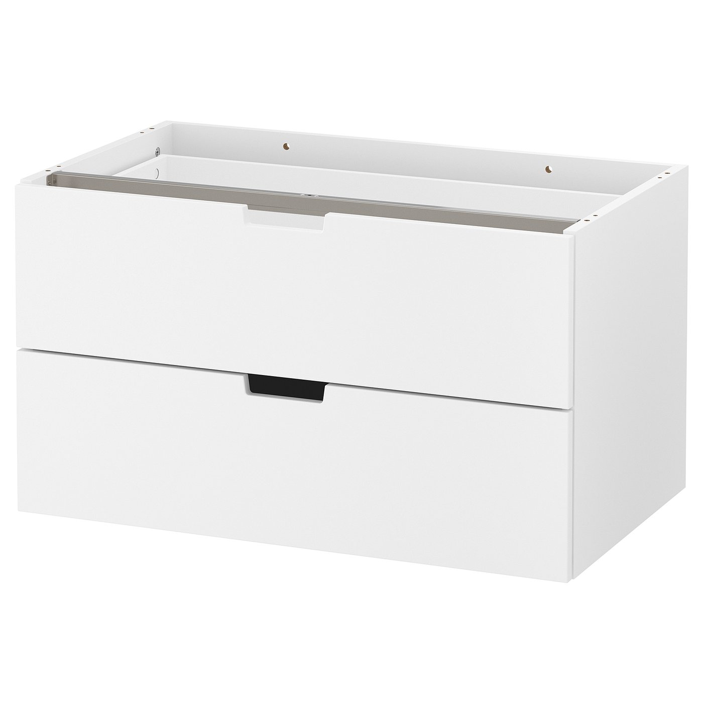 Ikea NORDLI commode 2 tiroirs blanc ; élégant, rectangulaire ; design moderne avec poignées métalliques ; Idéal pour les espaces compacts.