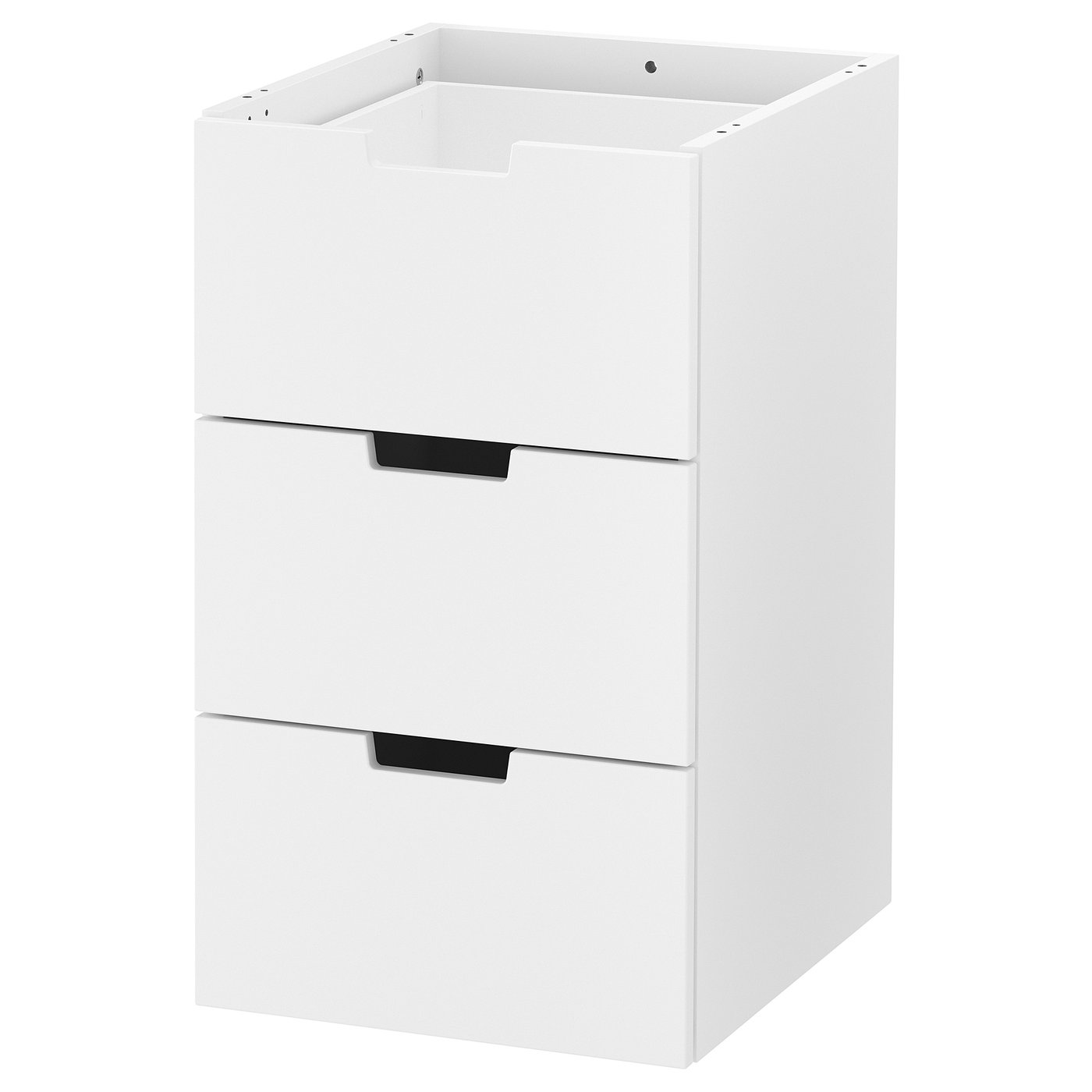 Commode NORDLI blanche avec 3 tiroirs, élégante et moderne, grand rangement.
