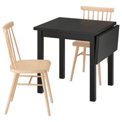 NORDVIKEN / HÖGVED Table et 2 chaises, noir/plaqué bouleau, 74/104 cm