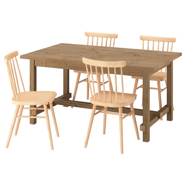 NORDVIKEN / HÖGVED Table et 4 chaises, vernis effet anc/plaqué bouleau, 152/223 cm