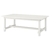Table à manger rectangulaire en bois blanc NORDVIKEN avec possibilités d’extension.