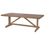 Table à manger en bois NORRMANSÖ, brun clair, rectangulaire, avec lattes diagonales et base à tréteaux robuste.