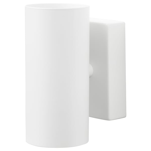 Lampe NYMÅNE, blanche, abat-jour cylindrique, socle en acier, design minimaliste.