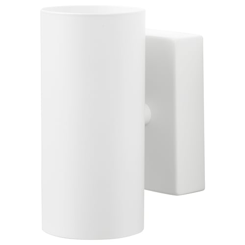 Lampe NYMÅNE, blanche, abat-jour cylindrique, socle en acier, design minimaliste.