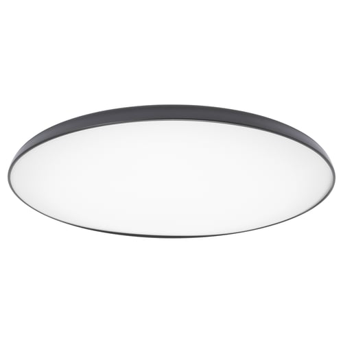 Plafonnier NYMÅNE, cadre élégant en acier noir, abat-jour en acrylique blanc givré, design circulaire moderne.
