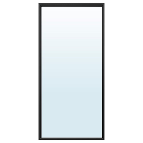 Miroir mural rectangulaire, cadre noir, design moderne.