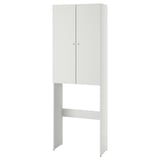 Une armoire NYSJÖN blanche, au design épuré avec deux portes, parfaite pour ranger des objets au-dessus d’une machine à laver.