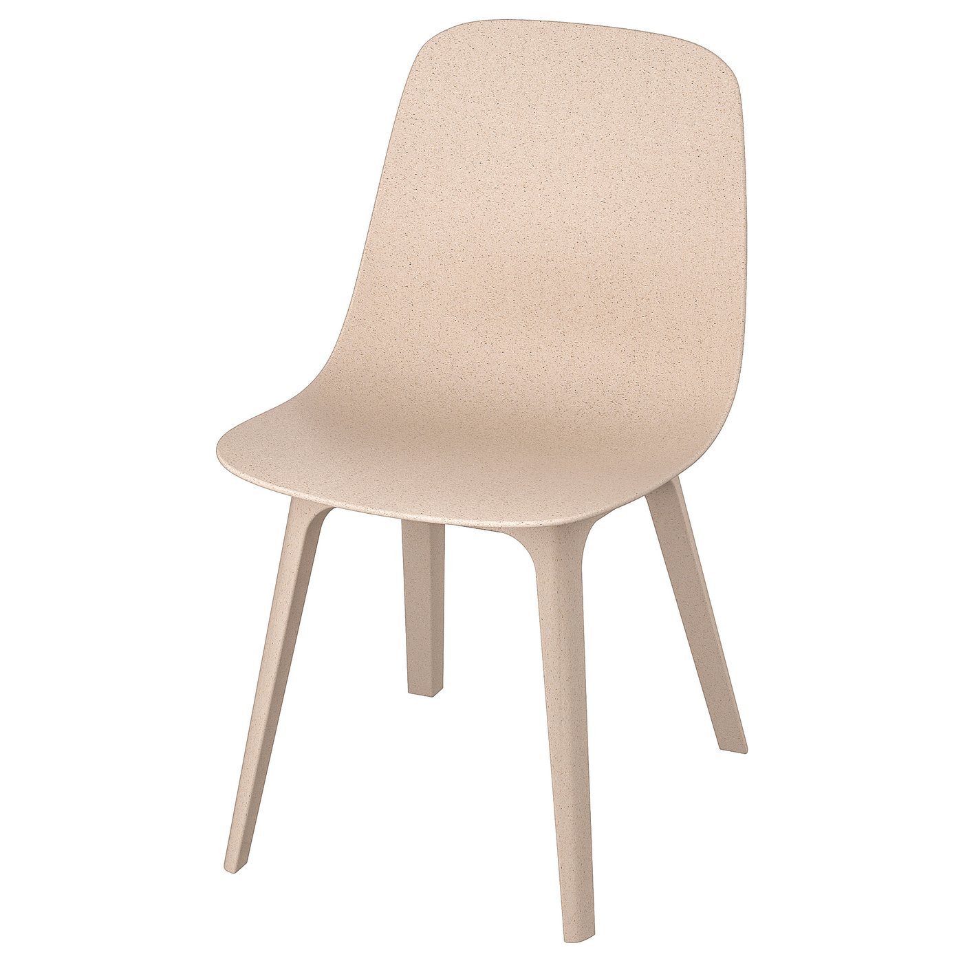 Chaise ODGER : beige clair, coque incurvée, assise en bois-plastique, 4 pieds inclinés, design confortable et simple.