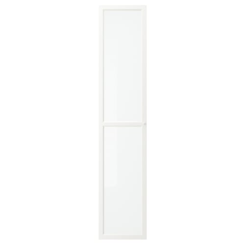 Une porte en verre OXBERG blanc. Son rectangulaire est doté d’un cadre en panneaux de fibres et d’un panneau en verre trempé.