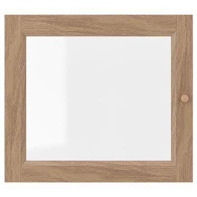 Porte en verre à cadre en bois OXBERG, finition naturelle. Forme carrée, design simple, charnières réglables.
