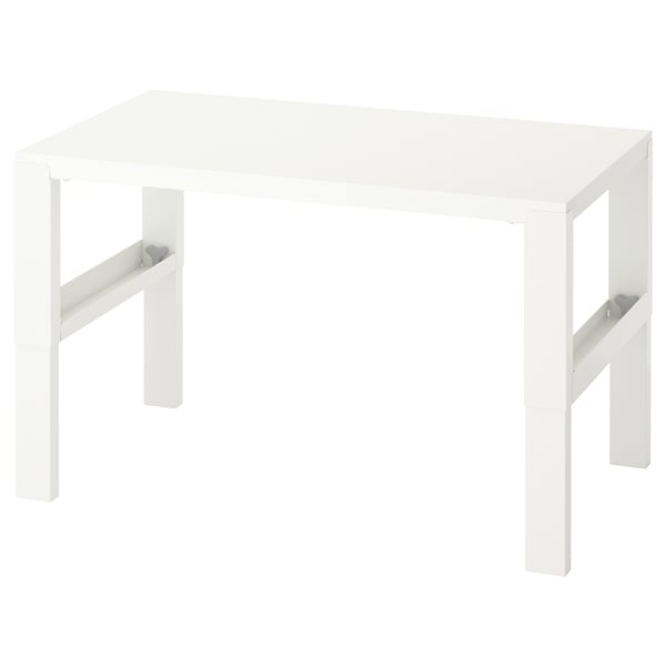 PÅHL/ÖRFJÄLL : bureau pour enfants blanc, rectangulaire, cadre métallique, plateau brillant.