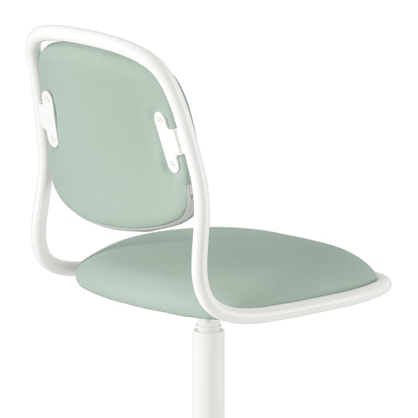 Une chaise de bureau verte avec un cadre blanc, conçue pour le confort et le style.
