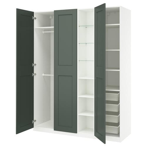 PAX / GRIMO Combinaison armoire, blanc gris vert/blanc, 185x60x236 cm