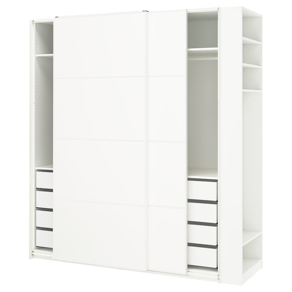 PAX / MEHAMN Armoire pte coul, blanc blanc/double face blanc, 220x66x236 cm