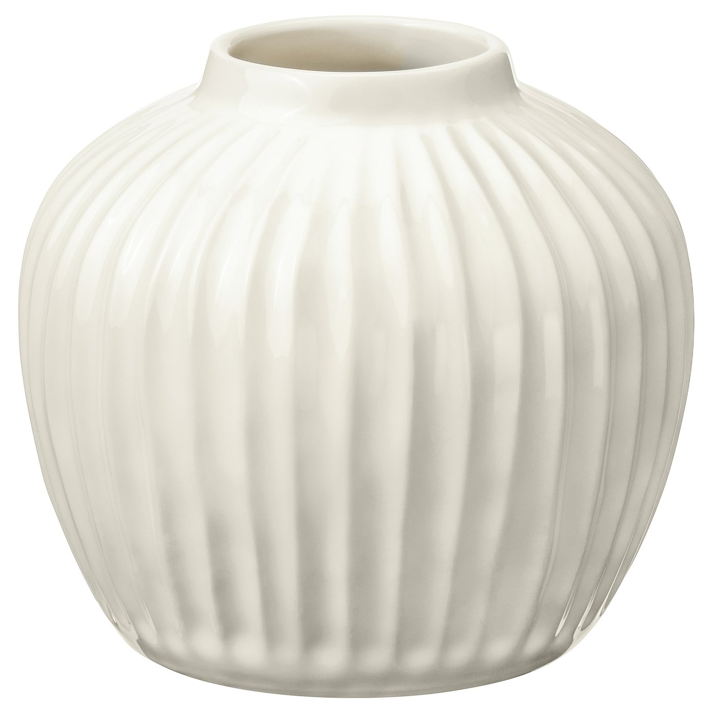 Vase PELARBJÖRK blanc, rond, rainuré, grès émaillé.