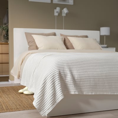 Couvre-lit blanc PELARTUJA, 100 % coton, tissage gaufré, convient aux grands lits, doux et respirant.