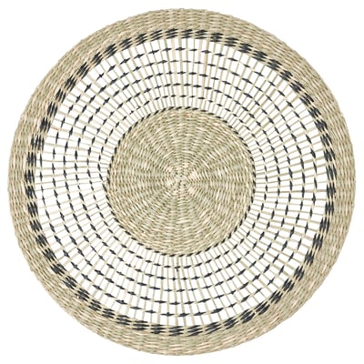 Set de table rond en carex tissé PENNFISK, beige et noir, motif naturel tissé à la main.