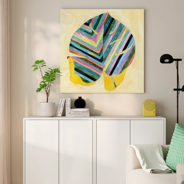PJÄTTERYD Reproduction, feuille rayée, 90x90 cm