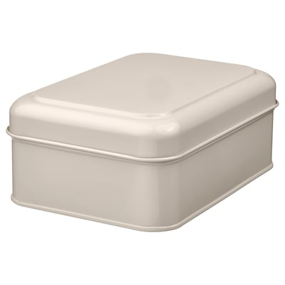 Boîte décorative en métal crème ; Forme rectangulaire; haut et bas plats ; Acier revêtu de poudre.